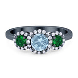 Three Stone Round Natural Stone Wedding Ring
