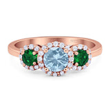Three Stone Round Natural Stone Wedding Ring