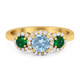 Three Stone Round Natural Stone Wedding Ring
