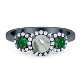 Three Stone Round Natural Stone Wedding Ring