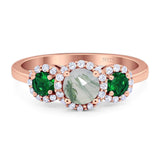 Three Stone Round Natural Stone Wedding Ring