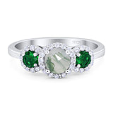 Three Stone Round Natural Stone Wedding Ring