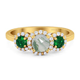 Three Stone Round Natural Stone Wedding Ring