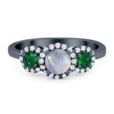 Three Stone Round Natural Stone Wedding Ring
