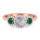 Three Stone Round Natural Stone Wedding Ring