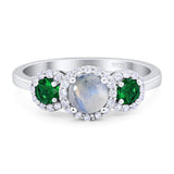 Three Stone Round Natural Stone Wedding Ring