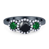 Three Stone Round Natural Stone Wedding Ring