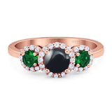 Three Stone Round Natural Stone Wedding Ring