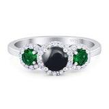 Three Stone Round Natural Stone Wedding Ring