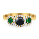 Three Stone Round Natural Stone Wedding Ring