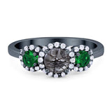 Three Stone Round Natural Stone Wedding Ring