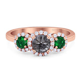 Three Stone Round Natural Stone Wedding Ring