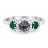 Three Stone Round Natural Stone Wedding Ring