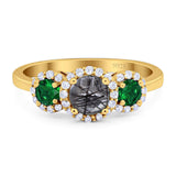 Three Stone Round Natural Stone Wedding Ring