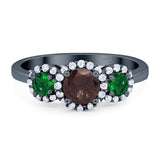 Three Stone Round Natural Stone Wedding Ring