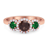 Three Stone Round Natural Stone Wedding Ring