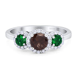 Three Stone Round Natural Stone Wedding Ring