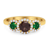 Three Stone Round Natural Stone Wedding Ring