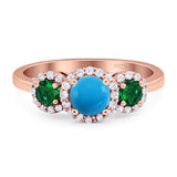 Three Stone Round Natural Stone Wedding Ring