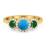 Three Stone Round Natural Stone Wedding Ring