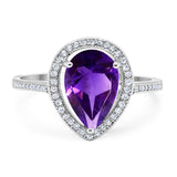 Art Deco Pear Teardrop Natural Amethyst Cocktail Ring 925 Sterling Silver
