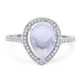 Art Deco Pear Teardrop Natural Moonstone Cocktail Ring 925 Sterling Silver