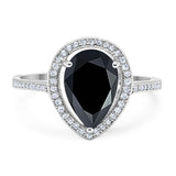Art Deco Pear Teardrop Natural Black Onyx Cocktail Ring 925 Sterling Silver