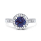 Vintage Style Round Lab Alexandrite Halo Ring 925 Sterling Silver
