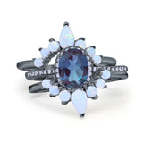 Three Piece Oval Natural Stone Chevron Ring