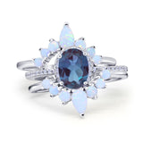 Three Piece Oval Natural Stone Chevron Ring