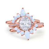 Three Piece Oval Natural Stone Chevron Ring