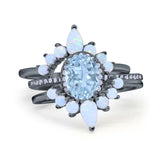 Three Piece Oval Natural Stone Chevron Ring