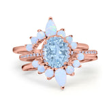 Three Piece Oval Natural Stone Chevron Ring