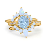 Three Piece Oval Natural Stone Chevron Ring