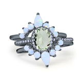 Three Piece Oval Natural Stone Chevron Ring