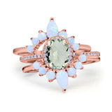 Three Piece Oval Natural Stone Chevron Ring