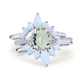 Three Piece Oval Natural Stone Chevron Ring