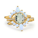Three Piece Oval Natural Stone Chevron Ring