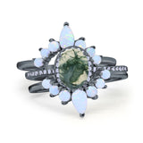 Three Piece Oval Natural Stone Chevron Ring