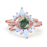 Three Piece Oval Natural Stone Chevron Ring