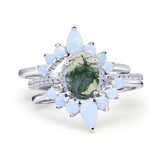 Three Piece Oval Natural Stone Chevron Ring