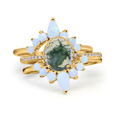 Three Piece Oval Natural Stone Chevron Ring