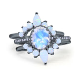 Three Piece Oval Natural Stone Chevron Ring