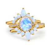 Three Piece Oval Natural Stone Chevron Ring