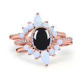 Three Piece Oval Natural Stone Chevron Ring