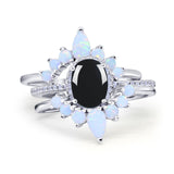 Three Piece Oval Natural Stone Chevron Ring