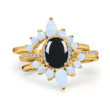Three Piece Oval Natural Stone Chevron Ring
