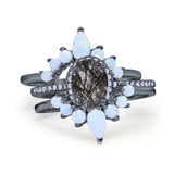 Three Piece Oval Natural Stone Chevron Ring