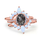 Three Piece Oval Natural Stone Chevron Ring