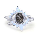 Three Piece Oval Natural Stone Chevron Ring